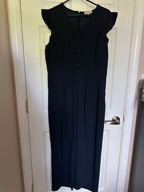 LOFT Black V-Neck Flutter Sleeve Jumpsuit
